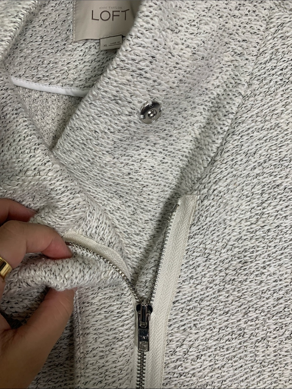 LOFT Cream Cozy Funnel Neck Knit Jacket - Picture 5 of 6